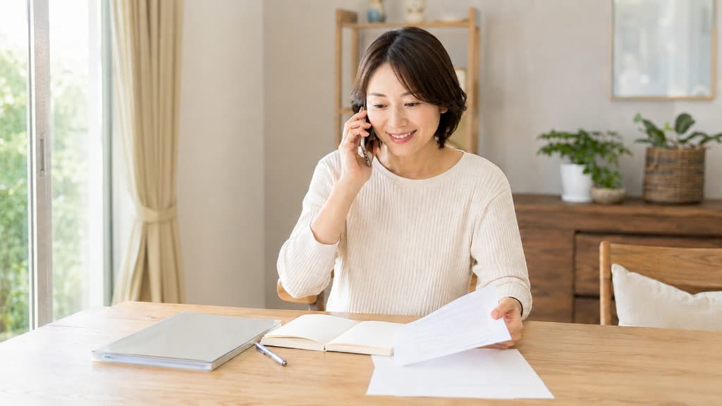 電話相談をしながら書類を確認するイメージ