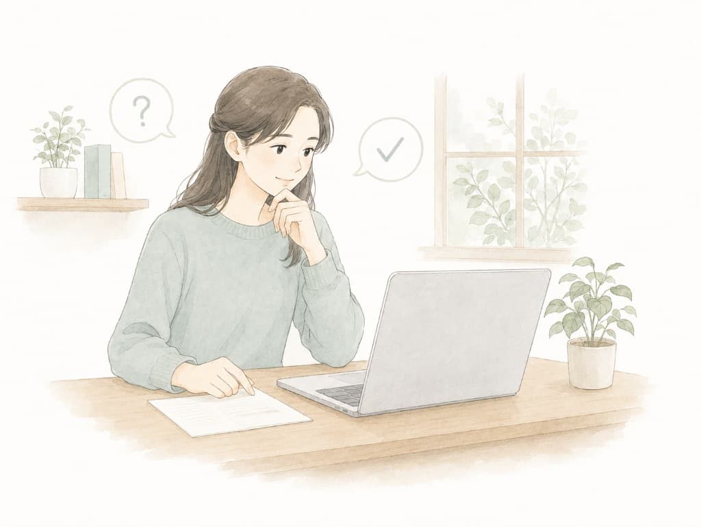 パソコンで相談する女性のイラスト